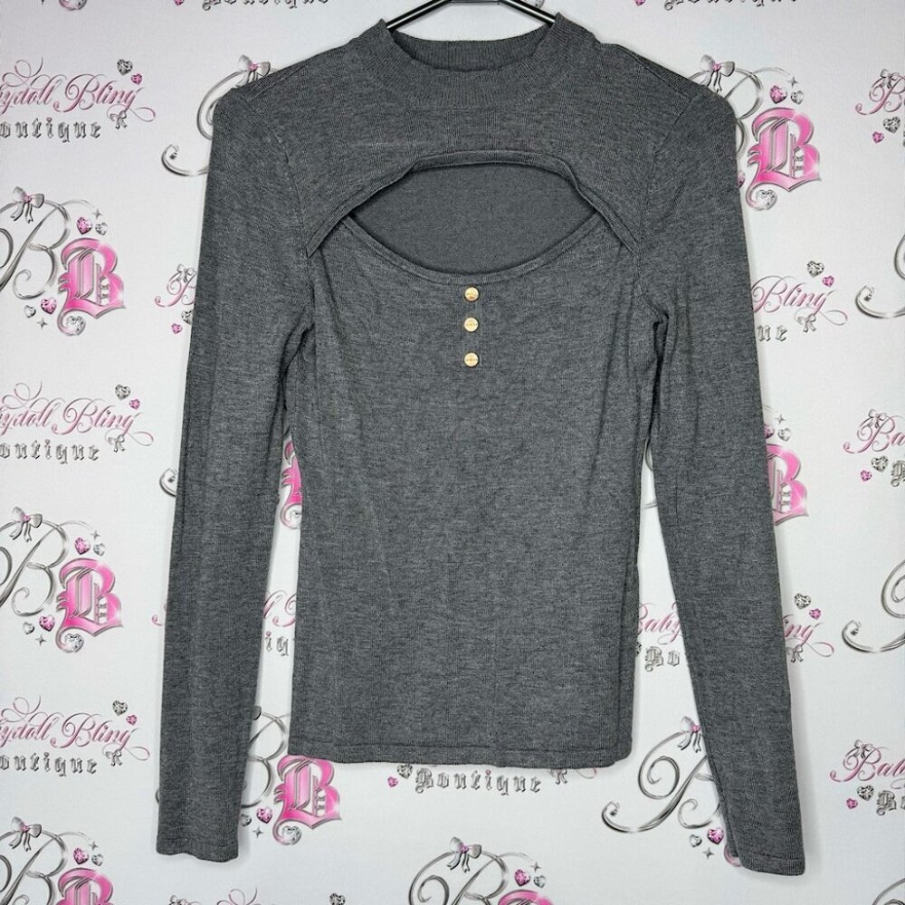 Guess long sleeve cut out chest shirt buttons with guess logo silver cutout sexy